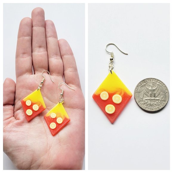 Strawberry Lemonade Earrings Yellow and Pinkish Red Lemon Dangle Earrings - Picture 7 of 10